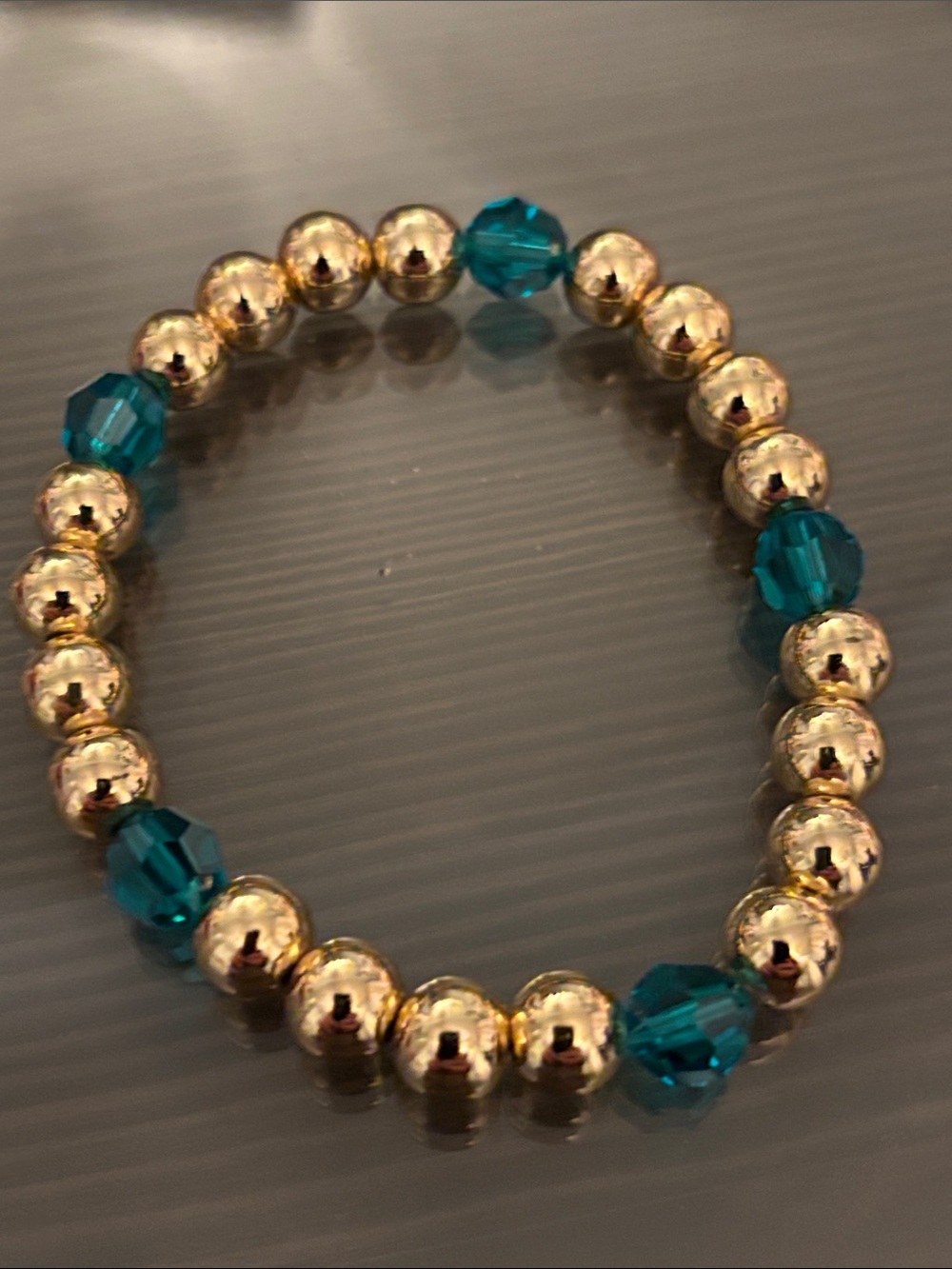 Gold Beaded Bracelet with Teal Crystal Accents